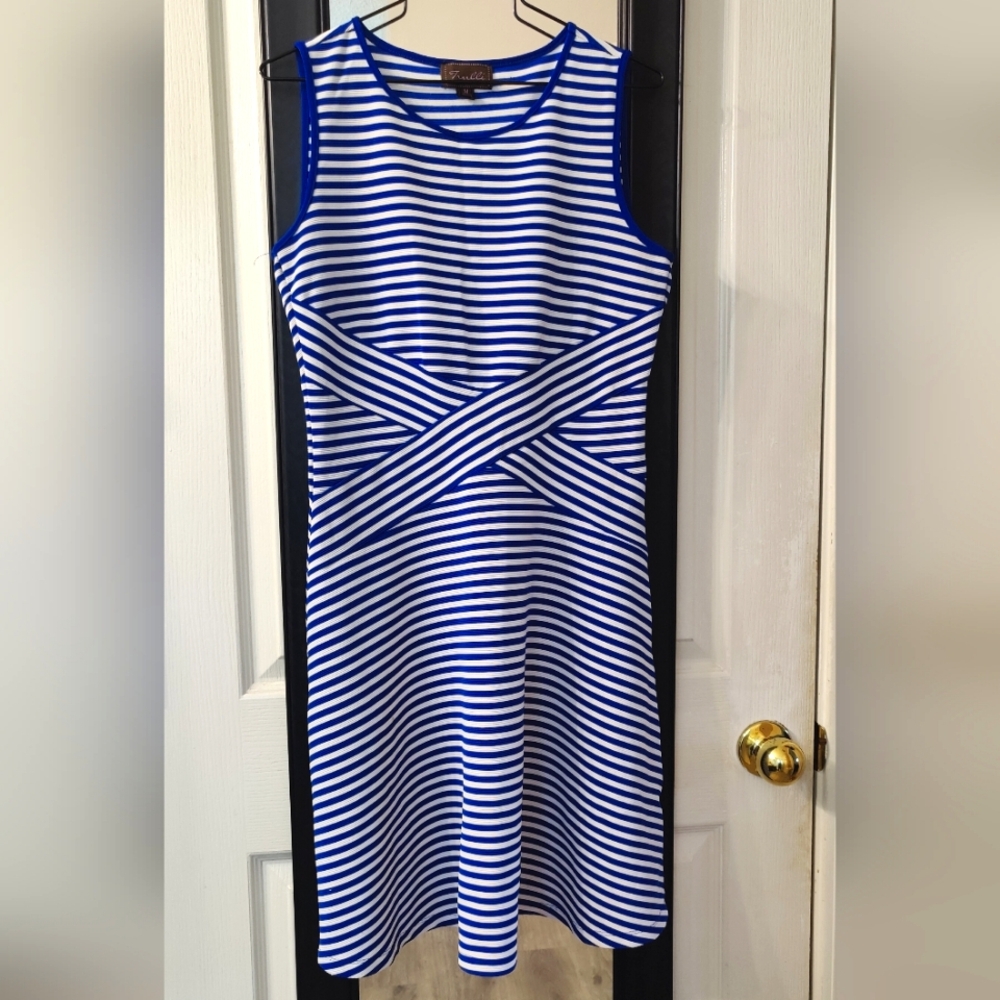 NWOT Blue and White Striped Fit And Flare Stretchy Dress